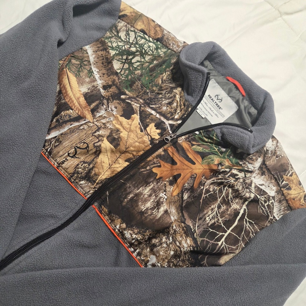 Realtree Mens Fleece Jacket Gray Camo Full Zip Mock Neck Size L RN147453